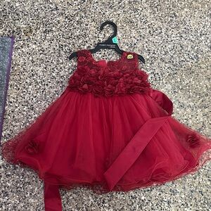 Elegant Red Tulle Dress with Floral Accents